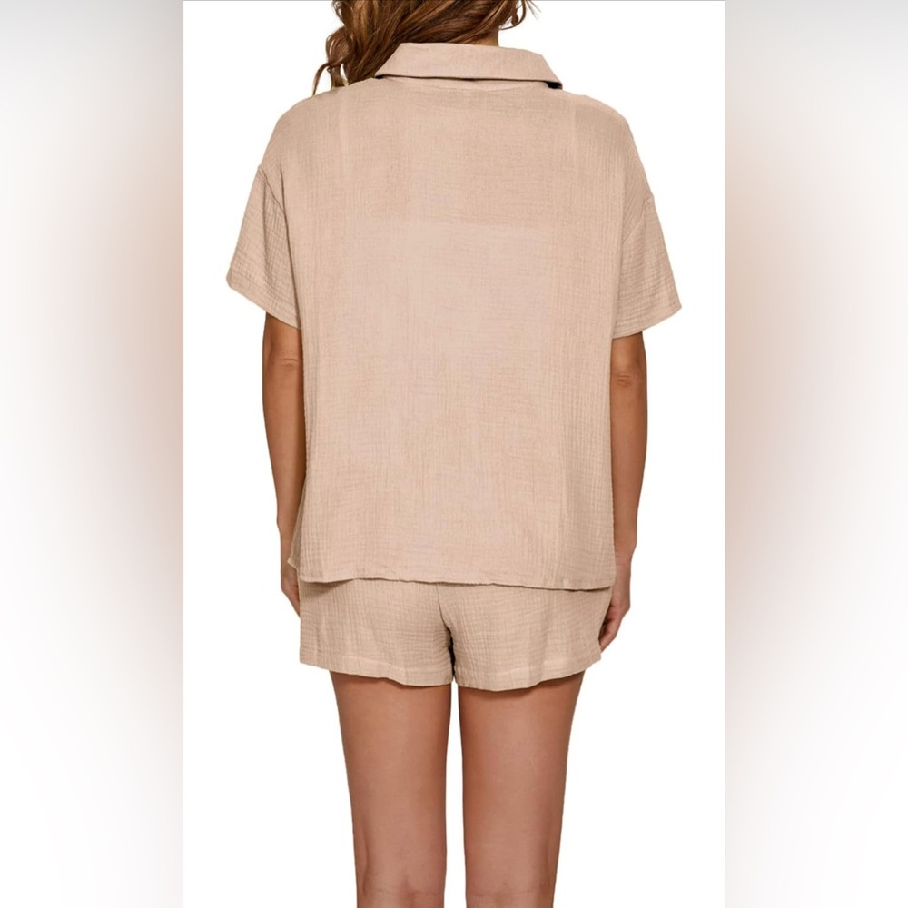 2 Piece Outfits Matching Set Loungewear Button Down Shirt and Shorts Set - Picture 3 of 4